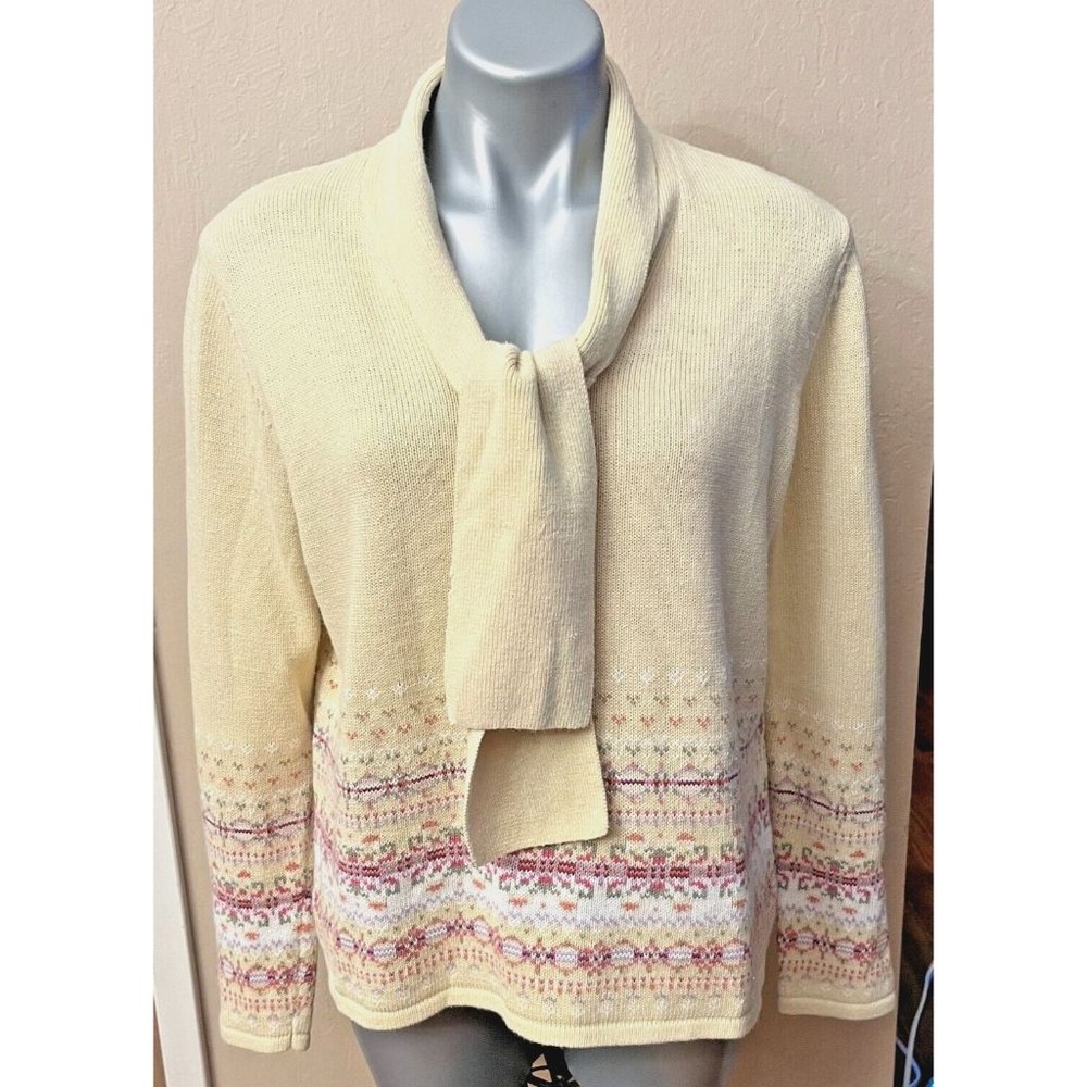 Shaver Lake Authentic Casuals Women Sz XL Yellow Nordic Pattern Pull on Sweater